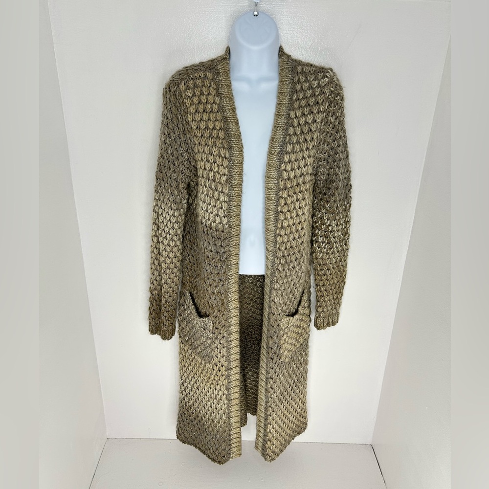 prAna Open Front Cardigan Long Duster Sweater Size Small Tan Brown Office Career - Picture 2 of 11
